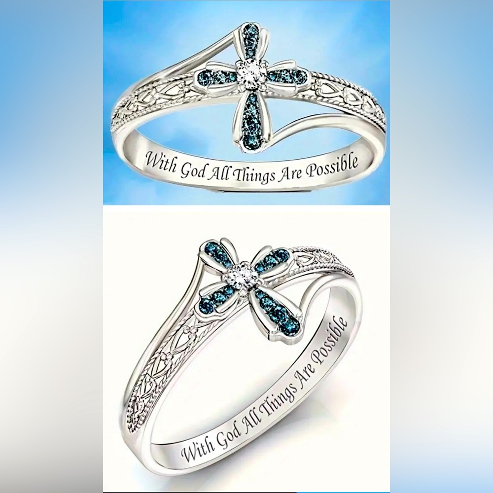NWT Silver & Blue Cross Ring size 6